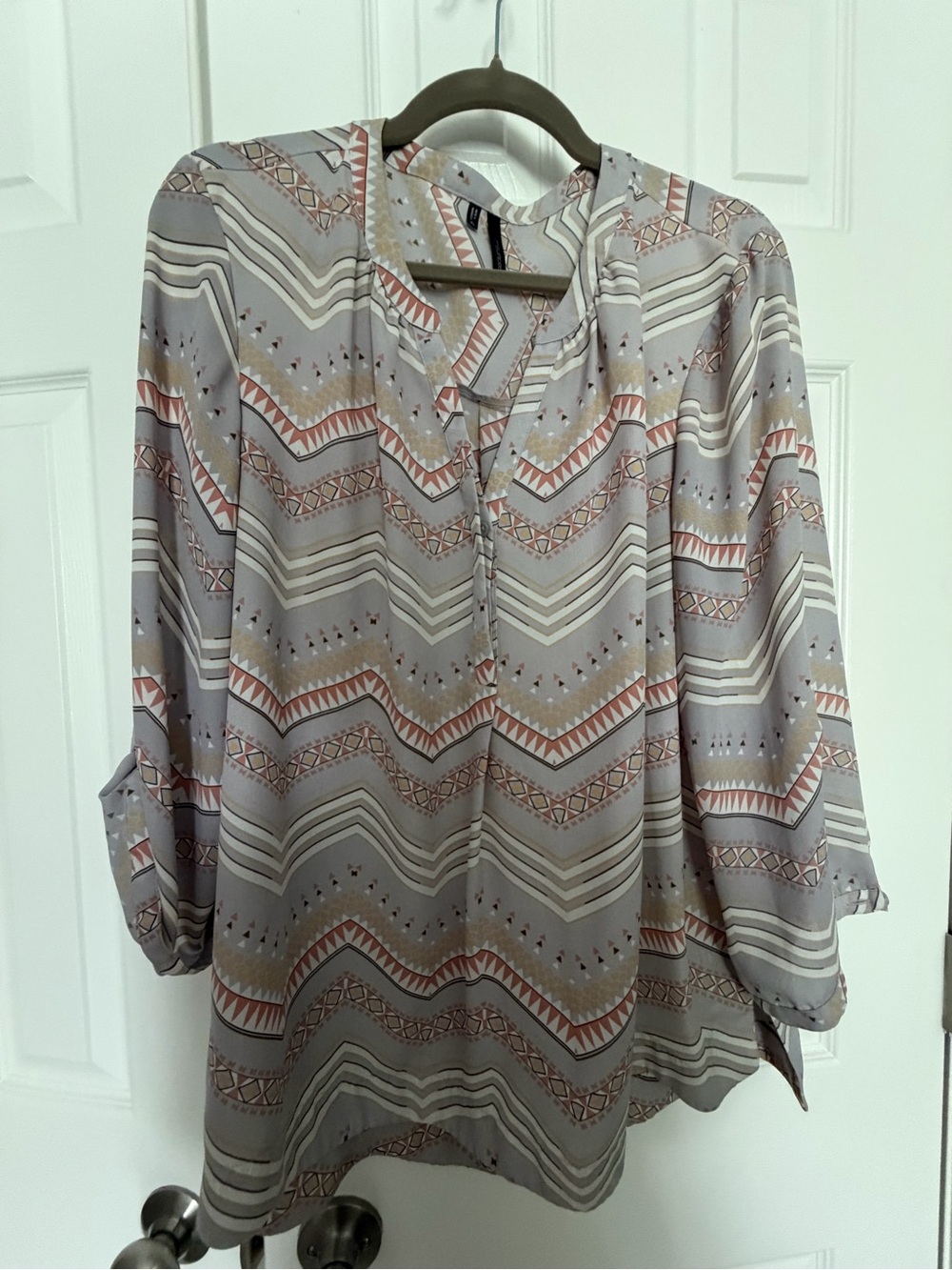 Maurices Lavender Chevron Tunic with Rust and Cream Pattern